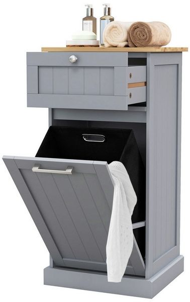 KOMFOTTEU Wäschekorb Wäscheschrank, mit Schublade, 40 x 37 x 82 cm, Weiß