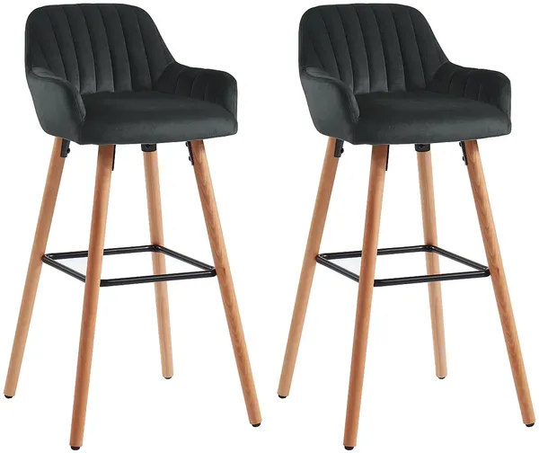 Vente-unique - ELEANA Barhocker SamtStoff Schwarz - B 52 cm x H 98 cm x L 47 cm