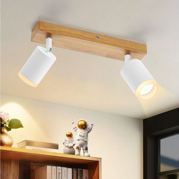 Nettlife Deckenstrahler Schwarz/Weiß GU10 Holz Vintage Deckenspots Küchenlampe, Schwenkbar, LED wechselbar, 350°Drehbar Flur Strahler Industrial für Wohnzimmer Schlafzimmer Küche