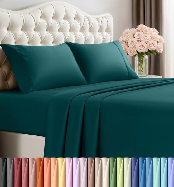 Utopia Bedding Bettwäscheset, 4-teilig, gebürstete Mikrofaser, schrumpft und lichtbeständig, pflegeleicht (Voll, Aquamarin)