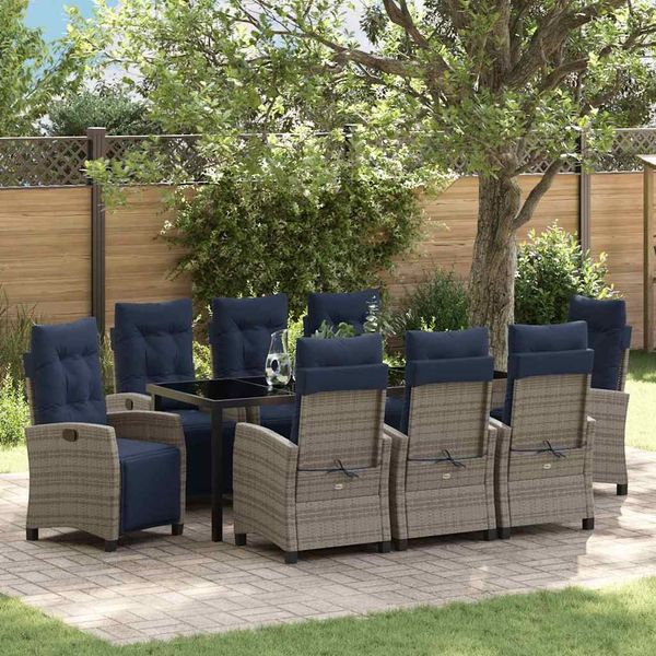 vidaXL Garten Essgruppe mit Kissen 9 pcs Grau Poly-Rattan 3380476