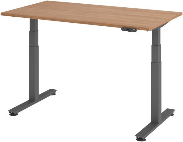 bümö elektrisch höhenverstellbarer Schreibtisch 140x80 cm in Nussbaum, Gestell in graphit - Stehschreibtisch höhenverstellbar mit Memory-Steuerung, elektrischer Bürotisch, Gaming Tisch, XDSM-14-N-G