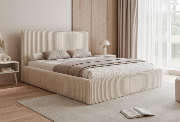 Compleo Polsterbett ASTA, Slim und elegant, grober Cordstoff, Designbett, mit Bettkasten, ohne Matratze