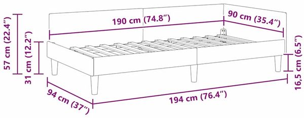 vidaXL Eckbettgestell mit Kopfteil Gelb 90 cm x 190 cm Samt 42016150 Bild 11