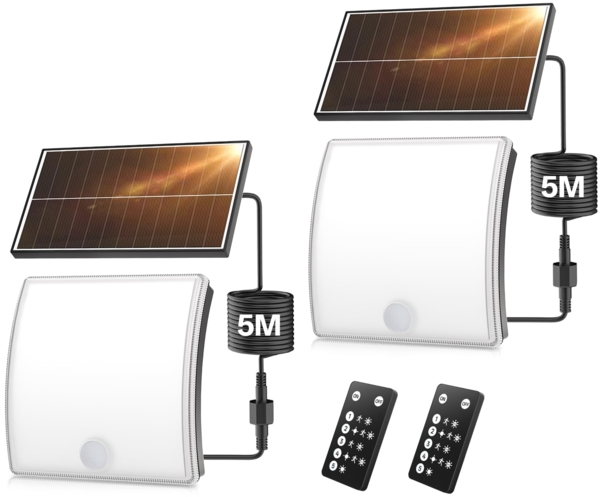 YICAIZI Solarlampen für Außen mit Bewegungsmelder,5 Modus solar wandleuchte aussen mit Fernbedienung,IP65 Wasserdicht,Einstellbarer Winkel solarlampen für Außen Wand für Garage, Garten, Hof,2 Stück