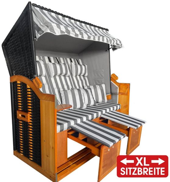BRAST Strandkorb 3-Sitzer XL für 2-3 Personen, 155cm breit, 2 Designs, BxTxH: 155x78x160 cm, Volllieger, Ostsee, (verstellbare Rückenlehne), Tragkraft bis zu 500kg
