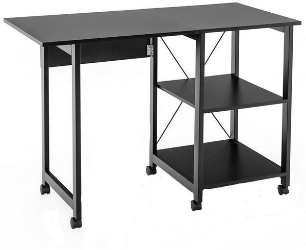 COSTWAY Computertisch, klappbar, mit Rollen & abnehmbarem Regal
