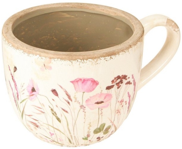 Viana Übertopf Deko Tasse Keramik Vintage Mohn Krakelee Handarbeit 15cm Bild 4