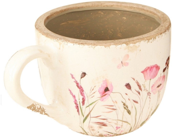 Viana Übertopf Deko Tasse Keramik Vintage Mohn Krakelee Handarbeit 15cm Bild 3