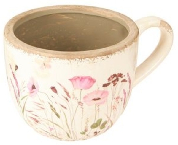 Viana Übertopf Deko Tasse Keramik Vintage Mohn Krakelee Handarbeit 15cm Bild 6