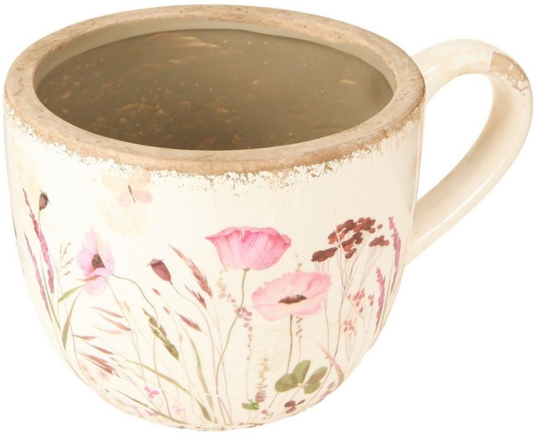 Viana Übertopf Deko Tasse Keramik Vintage Mohn Krakelee Handarbeit 15cm Bild 5