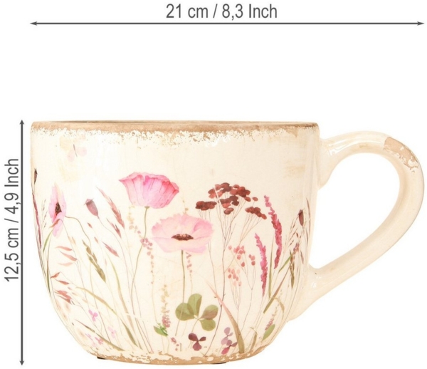 Viana Übertopf Deko Tasse Keramik Vintage Mohn Krakelee Handarbeit 15cm Bild 2