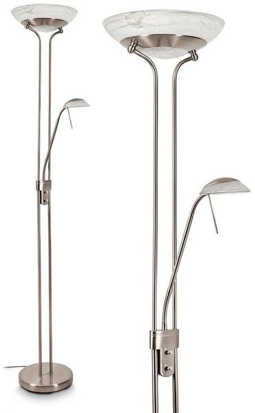 hofstein Deckenfluter »Lainate« dimmbare Standleuchte aus Metall in Nickel-matt, 3000 Kelvin, 18 u. 5 Watt, 2070 Lumen, mit Dimmer u. verstellbarem Lesearm