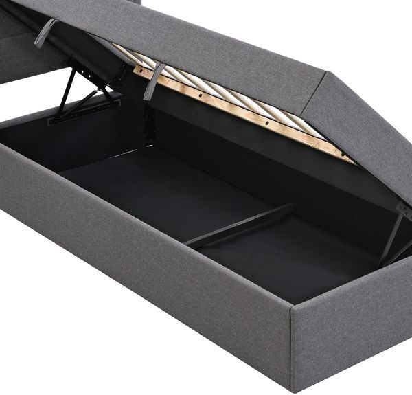 Polsterbett 90×200 cm mit Stauraum und Metall-Lattenrost, Grau Bild 10
