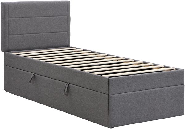 Polsterbett 90×200 cm mit Stauraum und Metall-Lattenrost, Grau Bild 4