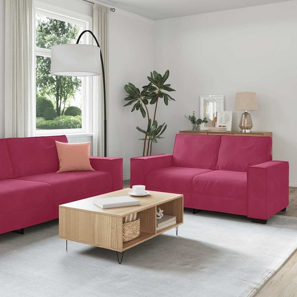 vidaXL 3-tlg. Sofagarnitur mit Kissen Weinrot Samt 3324622