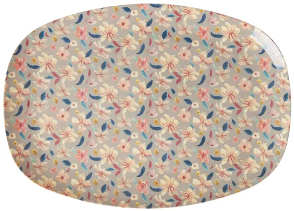 Rice Small Sandy Flower Print Melamin Ovaler Servierteller