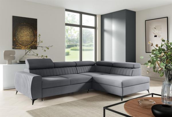 Ecksofa Schlafsofa Sofa TORONTO Stoff Element Grau Ottomane Rechts