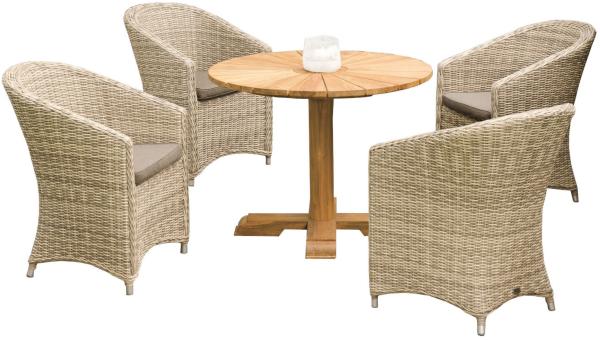 Sonnenpartner 5-teilige Sitzgruppe Solana & Solis Ø 100 cm Polyrattan white-coral Teakholz Gartenstu