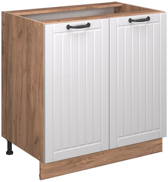 Küchenunterschrank Fame-Line Weiß Landhaus 80 cm mit Regal, AP Eiche Vicco