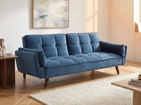 Vente-unique - GULCAN Sofa SamtStoff Blau - B 90 cm x H 82 cm x L 211 cm