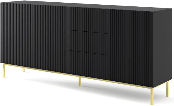 Domando Sideboard Moneglia M2 Klassisch Breite 200cm, Push-to-open-Funktion, besondere Fräsoptik, goldenes Gestell in Schwarz Matt und Goldgestell