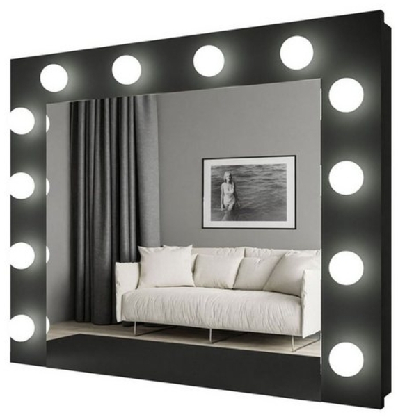 Lookway Schminkspiegel ESCADO in Weiß / Weiß Matt und in Schwarz/Schwarz Matt mit Beleuchtung (Badspiegel, Wandspiegel), 12 Glühbirnen in warmer Farbe Bild 4