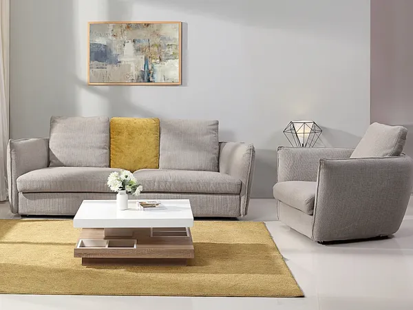 Vente-unique - Couchtisch mit drehbarer Tischplatte - MDF - Weiß lackiert & Eichefarben - FAUSTO II