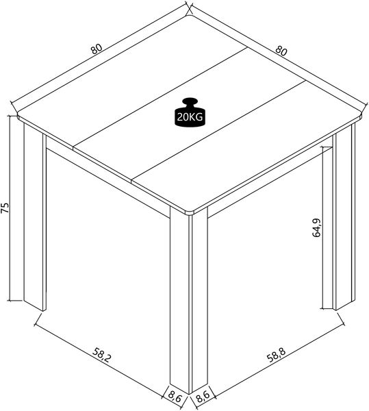 VCM Esstisch Disalo 921260 Weiß / Anthrazit H. 75 x B. 80 x T. 80 cm Bild 4
