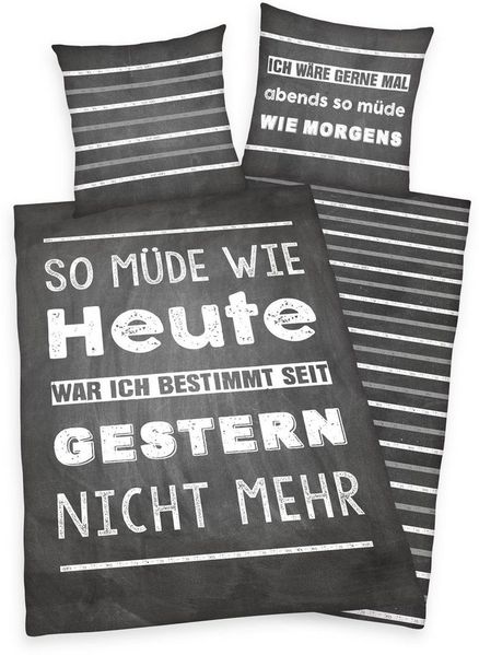 Herding Young Collection Bettwäsche-Set, Wendemotiv mit Spruch, Bettbezug 135x200 cm, Kopfkissenbezug 80x80 cm, Baumwolle/Renforcé
