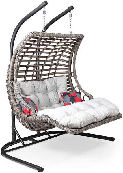 Capri Swing Gartenschaukel Rattan Hängesessel mit Gestell Hängeschaukel Bodrum Double Hellbraun Bild 8