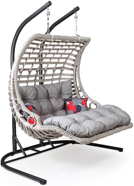 Capri Swing Gartenschaukel Rattan Hängesessel mit Gestell Hängeschaukel Bodrum Double Hellbraun Bild 7