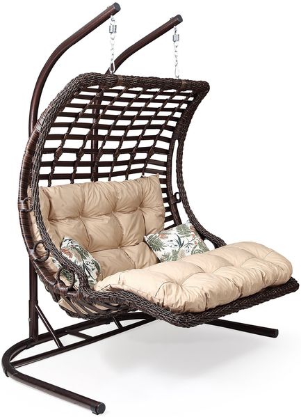 Capri Swing Gartenschaukel Rattan Hängesessel mit Gestell Hängeschaukel Bodrum Double Hellbraun Bild 9