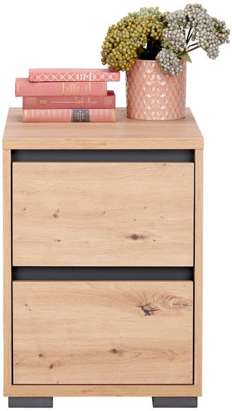 Carryhome 'LINE' Nachtkommode Front Eiche Artisan, Holznachbildung Eiche Artisan anthrazit, 40.1 x 54.8 x 48 cm, mit 2 Schubladen