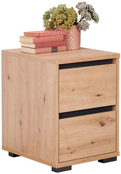 Carryhome 'LINE' Nachtkommode Front Eiche Artisan, Holznachbildung Eiche Artisan anthrazit, 40.1 x 54.8 x 48 cm, mit 2 Schubladen