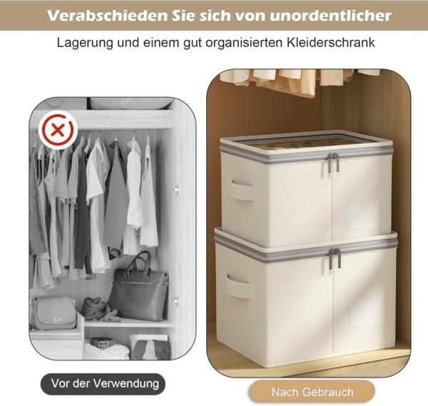 Coonoor Aufbewahrungsbox Aufbewahrungsbox aus Baumwoll-Leinen mit transparentem Deckel, (in vier Größen erhältlich), staubdichte Reißverschluss-Aufbewahrungsbox, faltbare Aufbewahrungsbox Bild 2
