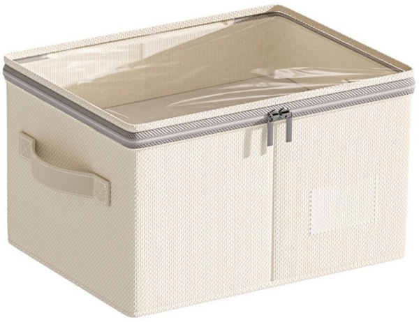 Coonoor Aufbewahrungsbox Aufbewahrungsbox aus Baumwoll-Leinen mit transparentem Deckel, (in vier Größen erhältlich), staubdichte Reißverschluss-Aufbewahrungsbox, faltbare Aufbewahrungsbox Bild 1