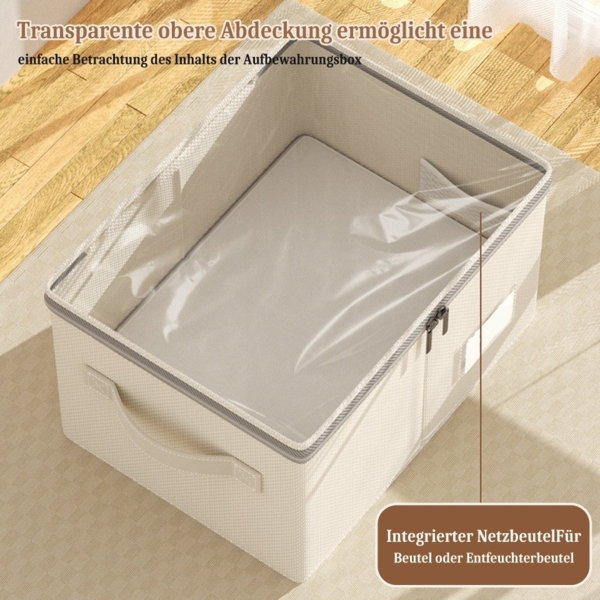 Coonoor Aufbewahrungsbox Aufbewahrungsbox aus Baumwoll-Leinen mit transparentem Deckel, (in vier Größen erhältlich), staubdichte Reißverschluss-Aufbewahrungsbox, faltbare Aufbewahrungsbox Bild 3