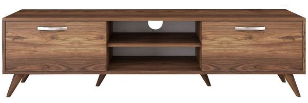 Calicosy TV-Möbel, 2 Klapptüren, 2 offene Fächer in der Mitte Dekor Walnussholz B180 cm - Dunkles Holz