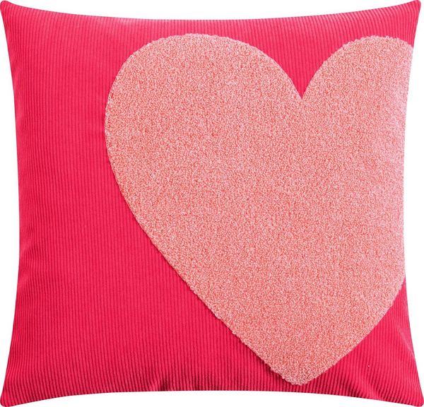 Magma Heimtex Kissenhülle Zierkissenhülle Pixie ca. 45x45 cm, (1 Stück), 3D-Optik Cordstoff Herz Nice Oh la la und Kirschen getuftet