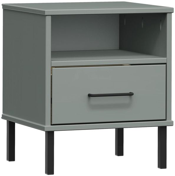 Nachttisch Nachtschrank mit Metallbeinen Grau Massivholz Kiefer