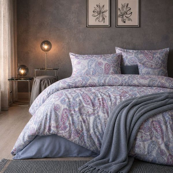 ZIRVEHOME Bettwäsche Baumwolle Bettbezug Paisley Blau Rosa Modernes Design, Renforce, 3 teilig, 240x220 Baumwolle Bettbezug Paisley Blau Rosa modern elegant