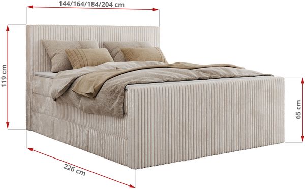 Boxspringbett mit zwei Multipocket-Matratzen und Topper, Doppelbett aus Cordstoff, zwei Bettkästen - TILIANO KING DUO - 140 x 200 cm - Beige Cord - H4 Bild 6