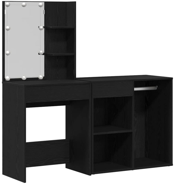 vidaXL LED Schminktisch Set Schwarz Eichen-Optik 140 x 40 x 140 cm 3333045