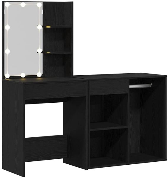 vidaXL LED Schminktisch Set Schwarz Eichen-Optik 140 x 40 x 140 cm 3333045 Bild 5