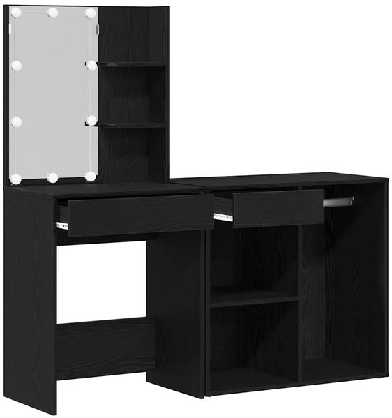vidaXL LED Schminktisch Set Schwarz Eichen-Optik 140 x 40 x 140 cm 3333045 Bild 6
