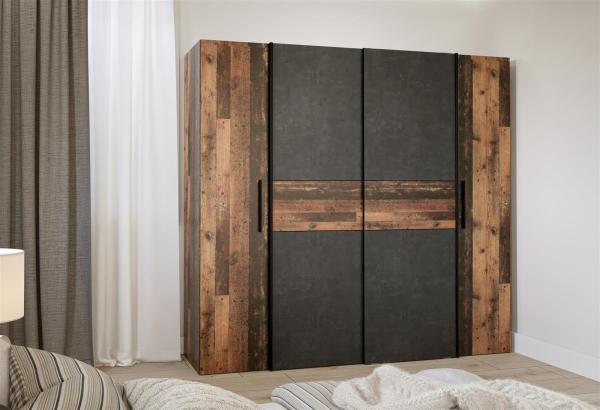 Kleiderschrank >Kaleb< in Old Wood Vintage - 200.1x190.5x61.6cm (BxHxT)