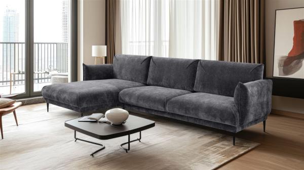 Ecksofa Designersofa MADISON XL in Stoff Dress Me Grau Ottomane Links