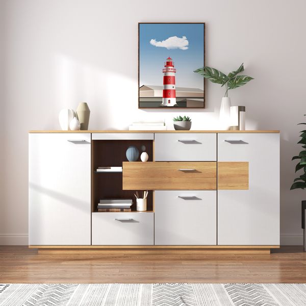 Sideboard 160x40x77 cm mit LED-Beleuchtung und Holzoptik – modernes Stauraumdesign