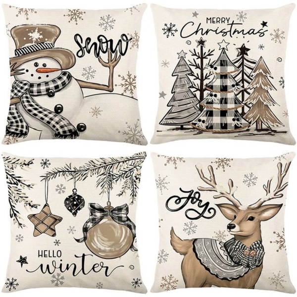 Jibenhome Kissenbezüge Weihnachten Kissenbezug 45x45cm,Leinen,4 Stück,für Dekokissen Deko, (4 Stück), Quadratisch Zierkissenbezug für Weihnachten Bett Sofa Esszimmer Deko Bild 4